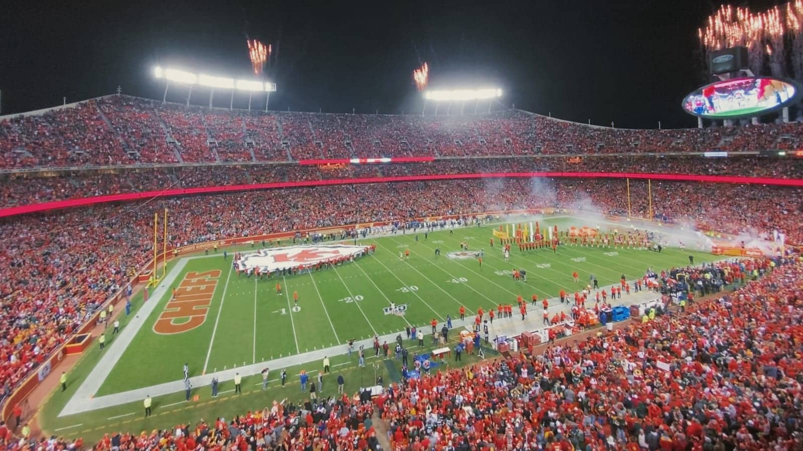 Arrowhead Stadium at night in Kansas City, the venue listed as Kansas City Stadium for Argentina vs Algeria at World Cup 2026.